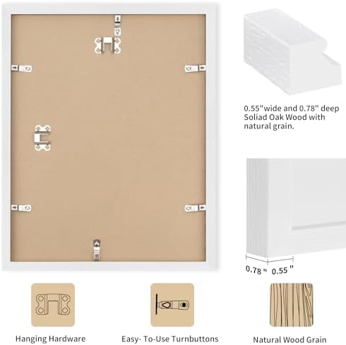 puthiac 16x20 Solid Oak Wood Picture Frame, White, 1 Pack - Image 3