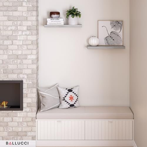 Ballucci Floating Shelves for Wall, 24" Wood Wall Shelf Set of 2, with Invisible Brackets for Bathroom, Living Room, Bedroom, Kitchen, Nursery, 8" Deep, Rustic Gray - Image 4