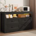 Wodeer Black Dresser for Bedroom, Wood 4 Drawer Dresser with LED Light, Dressers & Chests of Drawers with Metal Handles, Storage and Organization for Bedroom, Hallway, Entryway by WODEER