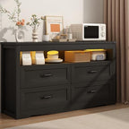 Wodeer Black Dresser for Bedroom, Wood 4 Drawer Dresser with LED Light, Dressers & Chests of Drawers with Metal Handles, Storage and Organization for Bedroom, Hallway, Entryway by WODEER