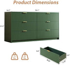 MAISONARIA Green 6 Drawer Dresser for Bedroom, 55" Wide Modern Chest of Drawers with Gold Metal Handles, Fluted Wood TV Stand for Living Room, Hallway - Image 2