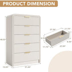 Decofy 48" H Fluted 5-Drawer Dresser for Bedroom, White - Image 2