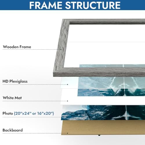 Hongkee 20x24 Picture Frame Set of 4, 20 x 24 Grey Wood Style(Mat 16x20) - Image 4