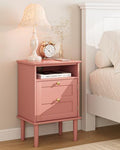 Nightstand, Boho Night Stand with 1 Drawers, Modern Side Accent Table with Open Shelf, Wooden Top Bedside End Table for Bedroom, Living Room, Pink by Apetaccat