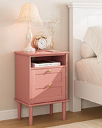 Nightstand, Boho Night Stand with 1 Drawers, Modern Side Accent Table with Open Shelf, Wooden Top Bedside End Table for Bedroom, Living Room, Pink by Apetaccat