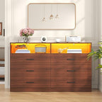 Bigbiglife Dresser for Bedroom, 6 Drawer Dresser with Charging Station and Led Light, Modern Chest of Drawers for Bedroom, Living Room (Walnut Brown) - Image 2