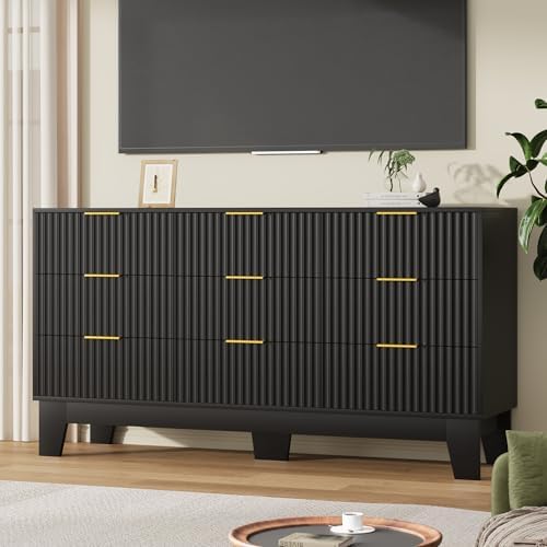 GarveeHome 59" Wide Fluted 9 Drawers Dresser, Black - Image 7