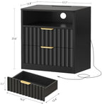 TEENFON Fluted Nightstands Set of 2, Night Stand with Charging Station and LED Light, Nightstand with Storage Drawer and Open Shelf, Bedside Table for Small Space, Bedroom, Black - Image 3