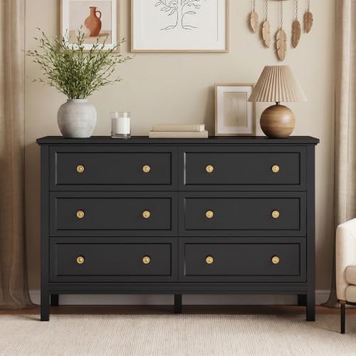 CARPETNAL 47" Black Dresser for Bedroom with Modern Gold Handles & 6 Drawer - Image 2