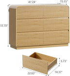 Wodeer Oak Dresser Fluted 6 Drawers Dresser for Bedroom, 47" Wide Wood Chest of Drawers with Hidden Handles & Rounded Corners, Modern TV Stand Storage Cabinet for Living Room, Hallway, Entryway - Image 2