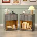 VINGLI Night Stands Set 2 with Charging Station, LED Nightstand Fluted with Rounded Edge, 19" W Mid Century Modern Nightstand for Bedroom, Fluted Night Stand/End Table/Bed Side Table, Grey by VINGLI