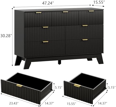 Wodeer 7 Drawer Fluted Dresser for Bedroom, Mid Century Modern Dresser with 7 Drawers, Dressers & Chests of Drawers with Metal Handle, TV Stand & Storage Organizer for Entryway, Hallway, Black - Image 2