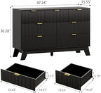 Wodeer 7 Drawer Fluted Dresser for Bedroom, Mid Century Modern Dresser with 7 Drawers, Dressers & Chests of Drawers with Metal Handle, TV Stand & Storage Organizer for Entryway, Hallway, Black - Image 2