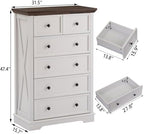 Farmhouse 6 Drawers Dresser Chests for Bedroom, White 6 Chest of Drawers - Image 2