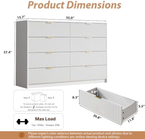 MAISONARIA White Dresser for Bedroom, 8 Drawer Double Dresser, Modern Chest of Drawers for Bedroom, Living Room, Entryway and Closet, 55" L x 15.7" D x 37.4" H - Image 2