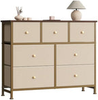 Sweetcrispy 7 Drawer Dresser for Bedroom Storage with Fabric Bins, Khaki by Sweetcrispy