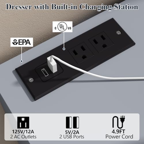 Gyfimoie 12-Compartment Divided Drawer Dresser w/Power Outlet, LED Light - Image 5