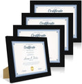 Hongkee 8.5 x 11 Picture Frame Set of 4, Made of Real Glass and Black Certificate & Diploma Frame, 8.5 by 11 Photo for Wall or Tabletop - Display Picture 6x8 with Mat or 8.5x11 Without Mat by Hongkee