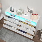 Gyfimoie White 6-Drawer Dresser for Bedroom w/Power Outlet and LED Light - Image 3