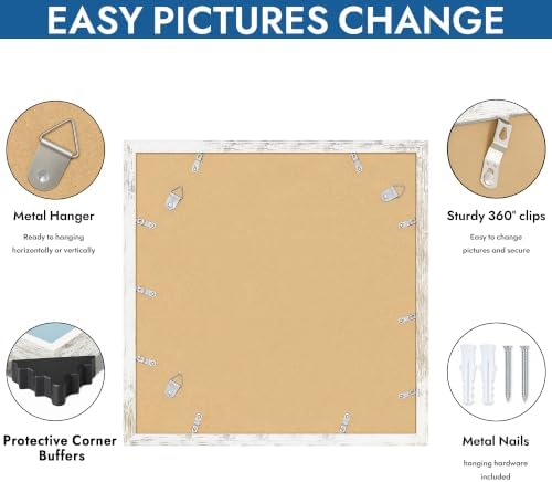 Hongkee 16x16 Frame Set of 4, 16 x 16 Distressed White Wood(Mat 12x12) - Image 5