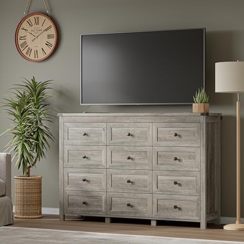 BORNOON 12-Drawer Dresser, Modern Wooden Storage Chest of Drawers, Dresser TV Stand, Wood Drawer Organizer with Metal Handles for Bedroom, Living Room, Hallway - Image 5