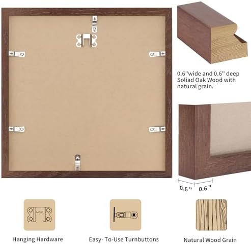 puthiac 16x16 Solid Oak Wood Picture Frames, Walnut, 3 Pack - Image 3