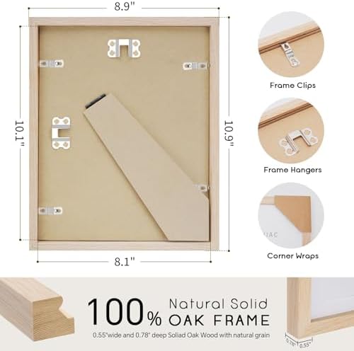 puthiac 8x10 Solid Oak Wood Picture Frames, Natural Oak, 3 Pack - Image 3