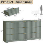 Fluted 9 Drawers Dresser for Bedroom, 63" Wide Wood Dressers, Green - Image 2