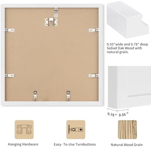 puthiac 20x20 Solid Oak Wood Picture Frame, White, 1 Pack - Image 3
