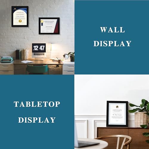 Hongkee 8.5 x 11 Picture Frame Set of 4, Made of Real Glass and Black Certificate & Diploma Frame, 8.5 by 11 Photo for Wall or Tabletop - Display Picture 6x8 with Mat or 8.5x11 Without Mat - Image 5
