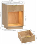 Akxomel Fluted Nightstand Bedside Table with Charging Station Oak - Image 3