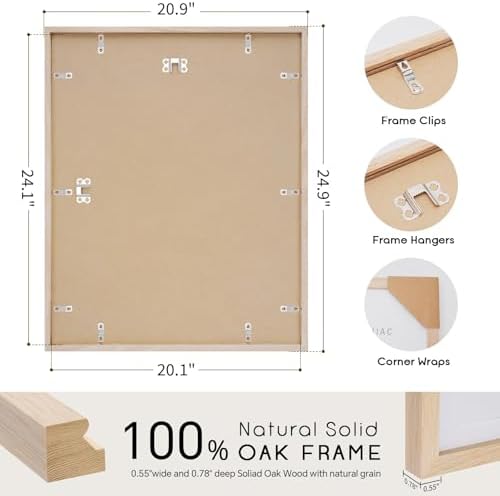 puthiac 20x24 Solid Oak Wood Picture Frame, Natural Oak, 1 Pack - Image 3