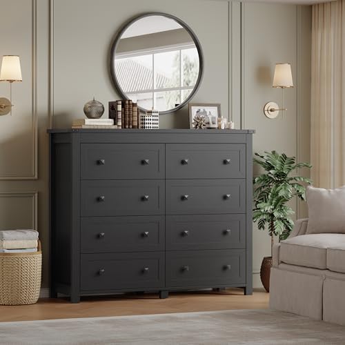 BORNOON Tall 8-Drawer Dresser, Modern Wooden Storage Chest of Drawers, Dresser TV Stand, Wood Drawer Organizer with Metal Handles for Bedroom, Living Room, Hallway - Image 6