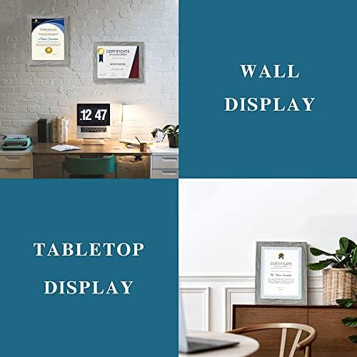 Hongkee 8.5 x 11 Picture Frame Set of 4, Made of Real Glass and Grey Certificate & Diploma Frame, 8.5 by 11 Photo for Wall or Tabletop - Display Picture 6x8 with Mat or 8.5x11 Without Mat - Image 4