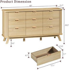 HUAHUU Fluted 9 Drawers Dresser, 60" Mid Century Modern & Chests of Drawers, Curved Profile Design, Dresser TV Stand, for Entryway, Hallway, Bedroom, Oak - Image 2