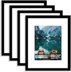 Hongkee 16x20 Frames Set of 4, 16 x 20 Black Wood Style(Mat 11x14) by Hongkee