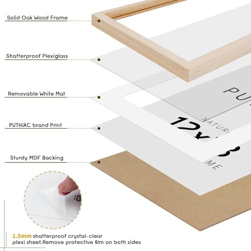 puthiac 12x18 Solid Oak Wood Picture Frame, Natural Oak, 1 Pack - Image 2