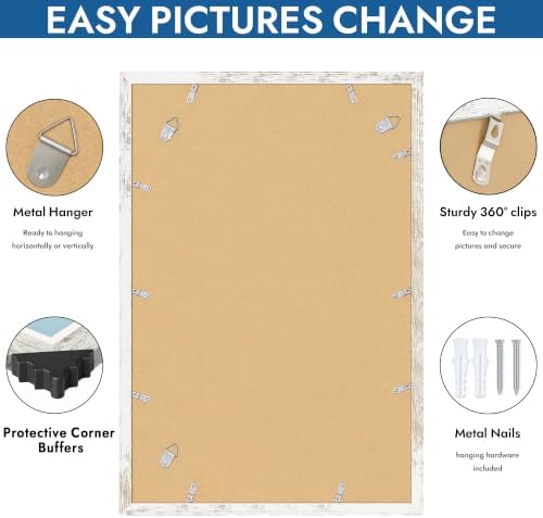 Hongkee 16x24 Frame Set of 4, 16 x 24 Distressed White Wood(Mat 12x18) - Image 5