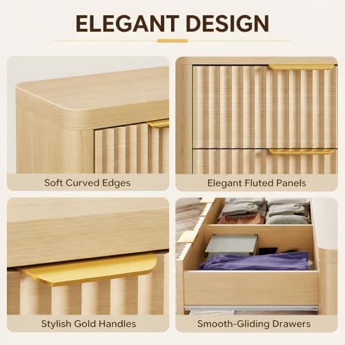 Fluted 9 Drawer Dresser for Bedroom, 59" Horizontal Wide Modern Low Profile Chest of Drawers with Metal Handle & Storage, Long Wooden Dresser TV Stand for Living Room & Closet, Natural Oak Dresser - Image 5