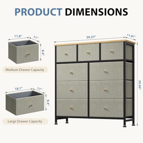 DUMOS 9 Drawer Dresser for Bedroom, Storage Organizer Chest of Drawers - Image 3