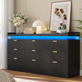 knoworld 9 Drawer Dresser for Bedroom, Black Dresser with LED Lights and Power Outlet, Large Wooden Dressers Modern Chest of Drawers, Triple Wide Drawer LED Dressers for Bedroom, Entryway, Hallway by KNOWORLD