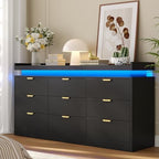 knoworld 9 Drawer Dresser for Bedroom, Black Dresser with LED Lights and Power Outlet, Large Wooden Dressers Modern Chest of Drawers, Triple Wide Drawer LED Dressers for Bedroom, Entryway, Hallway by KNOWORLD