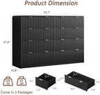 HOUROM 55“ Wide Black Fluted Dresser for Bedroom with 10 Drawers - Image 2