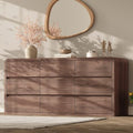 Modern 63" Wide 9 Drawers Dresser with Curved Profile Design,Walnut by TROJMHome