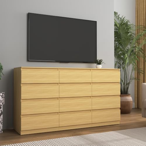 Vibe & Dine 12 Drawer Dresser, 59.1" Large Dresser for Bedroom Free Handle, Modern Wooden Chest of Drawers with Wide Storage for Living Room, Natural Wood - Image 7