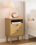 Nightstand, Boho Night Stand with 1 Drawers, Modern Side Accent Table with Open Shelf, Wooden Top Bedside End Table for Bedroom, Living Room, Yellow Oak by Apetaccat