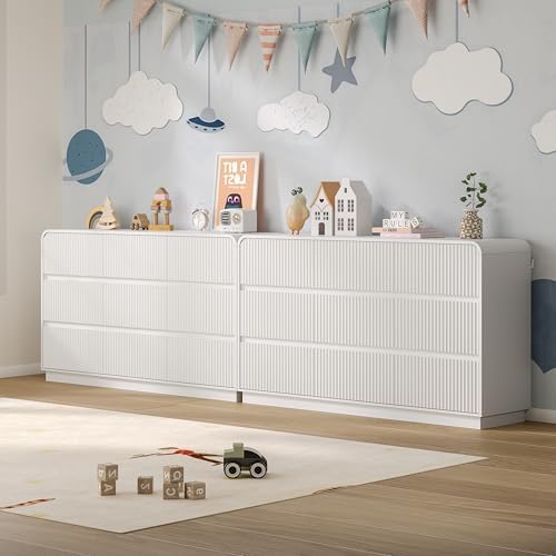 BORNOON Dresser for Bedroom with 9 Drawers, Fluted Chest of Drawers with Round Curved Corner, Hidden Handles, Modern Wood Storage Organizer for Bedroom, Nursery, Living Room - Image 6
