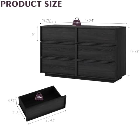 6-Drawer Dresser for Bedroom, 47.2" Wide, Wooden, Black - Image 2