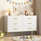 White 6 Drawer Dresser for Bedroom, 47" Wood Dresser with Gold Handles. - Image 4