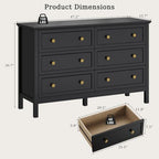 CARPETNAL 47" Black Dresser for Bedroom with Modern Gold Handles & 6 Drawer - Image 3